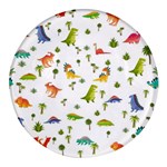 Baby Dino Seamless Pattern Round Glass Fridge Magnet (4 pack)
