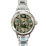Christmas Vector Seamless Tree Pattern Round Italian Charm Watch