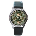 Christmas Vector Seamless Tree Pattern Round Metal Watch