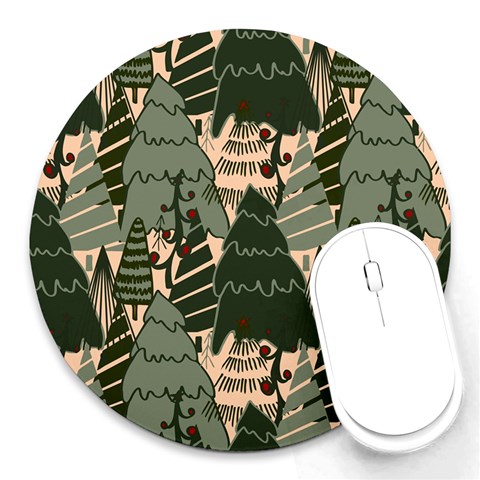 Christmas Vector Seamless Tree Pattern Round Mousepad from ArtsNow.com Front