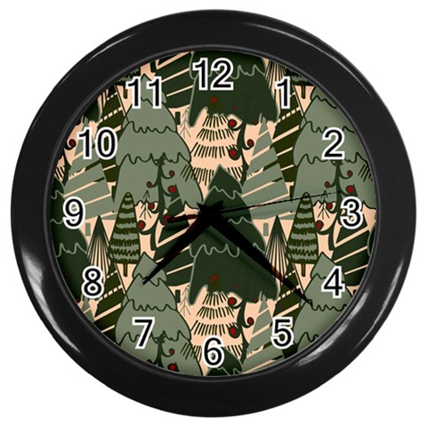 Christmas Vector Seamless Tree Pattern Wall Clock (Black) from ArtsNow.com Front