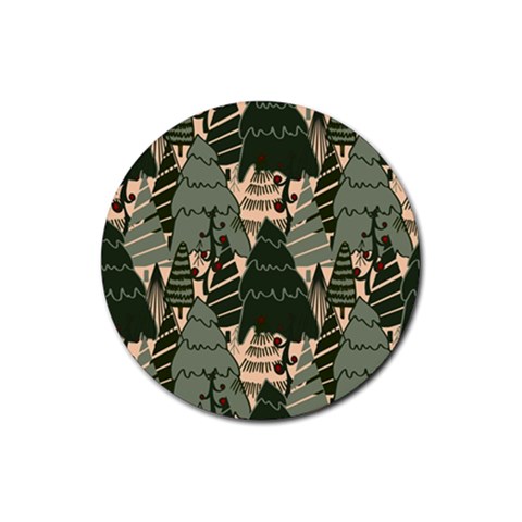 Christmas Vector Seamless Tree Pattern Rubber Coaster (Round) from ArtsNow.com Front