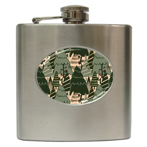 Christmas Vector Seamless Tree Pattern Hip Flask (6 oz) from ArtsNow.com Front