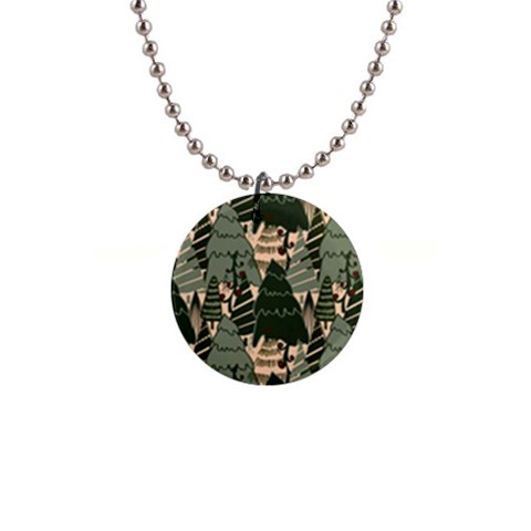 Christmas Vector Seamless Tree Pattern 1  Button Necklace from ArtsNow.com Front