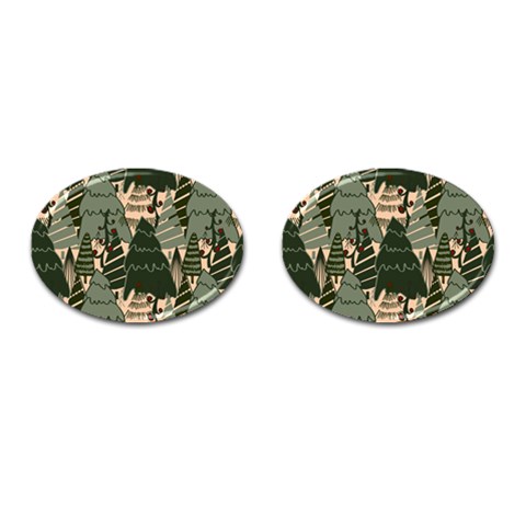 Christmas Vector Seamless Tree Pattern Cufflinks (Oval) from ArtsNow.com Front(Pair)