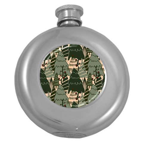 Christmas Vector Seamless Tree Pattern Round Hip Flask (5 oz) from ArtsNow.com Front