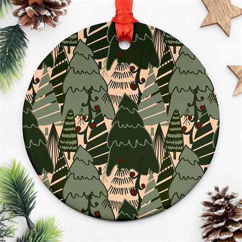 Christmas Vector Seamless Tree Pattern Round Ornament (Two Sides) from ArtsNow.com Front