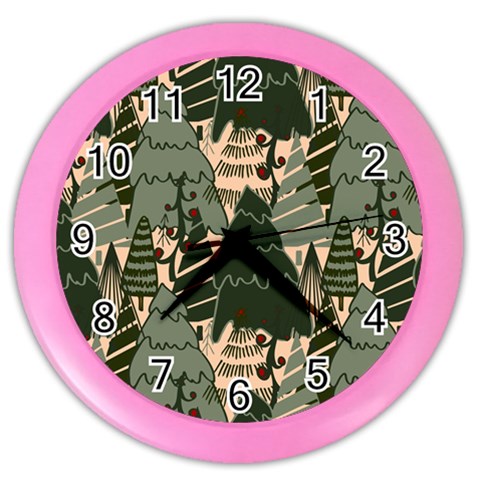Christmas Vector Seamless Tree Pattern Color Wall Clock from ArtsNow.com Front