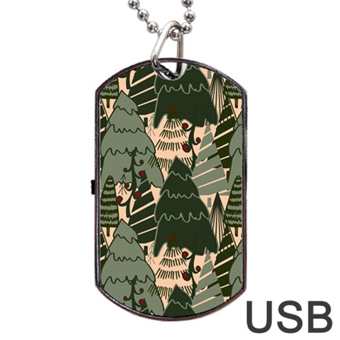 Christmas Vector Seamless Tree Pattern Dog Tag USB Flash (Two Sides) from ArtsNow.com Front