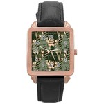 Christmas Vector Seamless Tree Pattern Rose Gold Leather Watch 