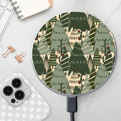 Christmas Vector Seamless Tree Pattern Wireless Fast Charger(White) from ArtsNow.com Front