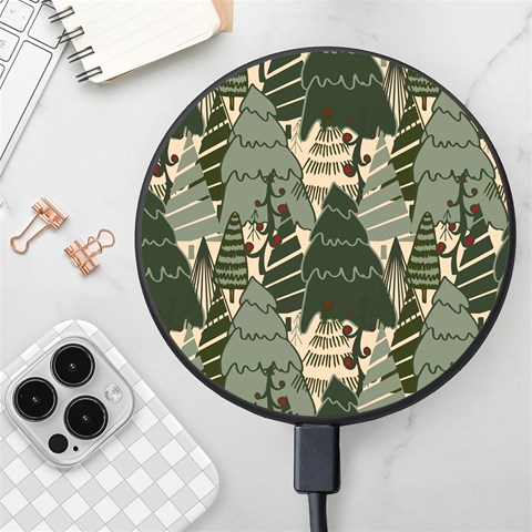 Christmas Vector Seamless Tree Pattern Wireless Fast Charger(Black) from ArtsNow.com Front