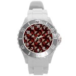 Oriental Dragon Motif Pattern Round Plastic Sport Watch (L)