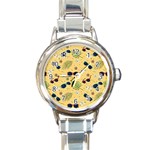 Seamless Pattern Of Sunglasses Tropical Leaves And Flowers Round Italian Charm Watch