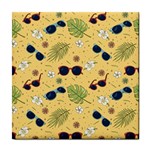 Seamless Pattern Of Sunglasses Tropical Leaves And Flowers Tile Coaster