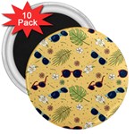 Seamless Pattern Of Sunglasses Tropical Leaves And Flowers 3  Magnets (10 pack) 