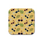 Seamless Pattern Of Sunglasses Tropical Leaves And Flowers Rubber Square Coaster (4 pack)