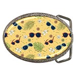Seamless Pattern Of Sunglasses Tropical Leaves And Flowers Belt Buckles