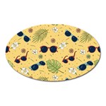 Seamless Pattern Of Sunglasses Tropical Leaves And Flowers Oval Magnet