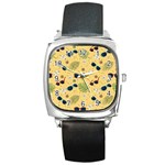 Seamless Pattern Of Sunglasses Tropical Leaves And Flowers Square Metal Watch