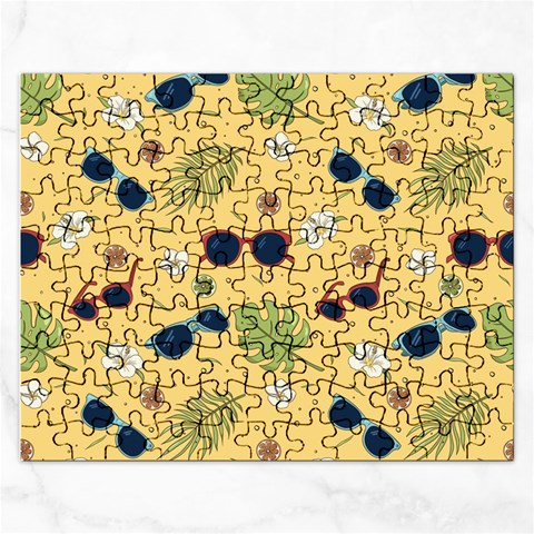 Seamless Pattern Of Sunglasses Tropical Leaves And Flowers Rectangular Jigsaw Puzzl from ArtsNow.com Front