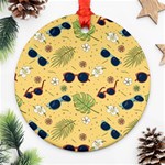Seamless Pattern Of Sunglasses Tropical Leaves And Flowers Round Ornament (Two Sides)