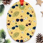 Seamless Pattern Of Sunglasses Tropical Leaves And Flowers Oval Ornament (Two Sides)
