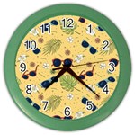 Seamless Pattern Of Sunglasses Tropical Leaves And Flowers Color Wall Clock