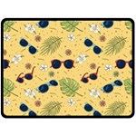 Seamless Pattern Of Sunglasses Tropical Leaves And Flowers Fleece Blanket (Large)
