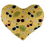 Seamless Pattern Of Sunglasses Tropical Leaves And Flowers Large 19  Premium Heart Shape Cushions