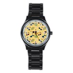 Seamless Pattern Of Sunglasses Tropical Leaves And Flowers Stainless Steel Round Watch
