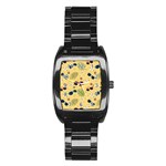 Seamless Pattern Of Sunglasses Tropical Leaves And Flowers Stainless Steel Barrel Watch