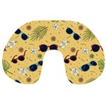 Seamless Pattern Of Sunglasses Tropical Leaves And Flowers Travel Neck Pillow