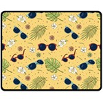 Seamless Pattern Of Sunglasses Tropical Leaves And Flowers Two Sides Fleece Blanket (Medium)