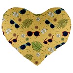 Seamless Pattern Of Sunglasses Tropical Leaves And Flowers Large 19  Premium Flano Heart Shape Cushions