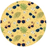 Seamless Pattern Of Sunglasses Tropical Leaves And Flowers Wooden Bottle Opener (Round)