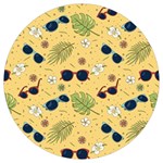 Seamless Pattern Of Sunglasses Tropical Leaves And Flowers Round Trivet