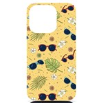 Seamless Pattern Of Sunglasses Tropical Leaves And Flowers iPhone 14 Pro Black UV Print Case