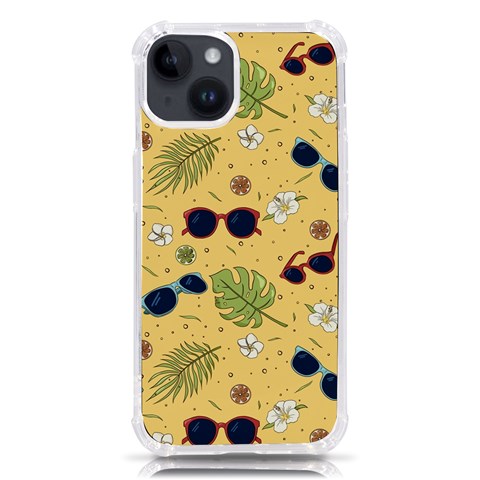 Seamless Pattern Of Sunglasses Tropical Leaves And Flowers iPhone 14 TPU UV Print Case from ArtsNow.com Front