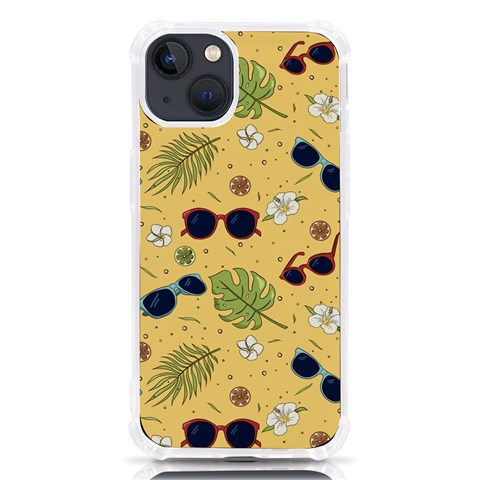 Seamless Pattern Of Sunglasses Tropical Leaves And Flowers iPhone 13 TPU UV Print Case from ArtsNow.com Front