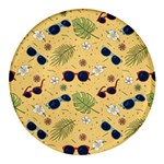 Seamless Pattern Of Sunglasses Tropical Leaves And Flowers Round Glass Fridge Magnet (4 pack)