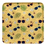 Seamless Pattern Of Sunglasses Tropical Leaves And Flowers Square Glass Fridge Magnet (4 pack)