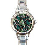 Pattern Forest Leaf Flower Motif Round Italian Charm Watch