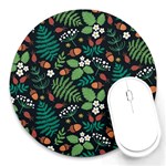Pattern Forest Leaf Flower Motif Round Mousepad