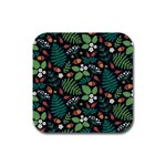 Pattern Forest Leaf Flower Motif Rubber Square Coaster (4 pack)