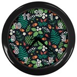Pattern Forest Leaf Flower Motif Wall Clock (Black)