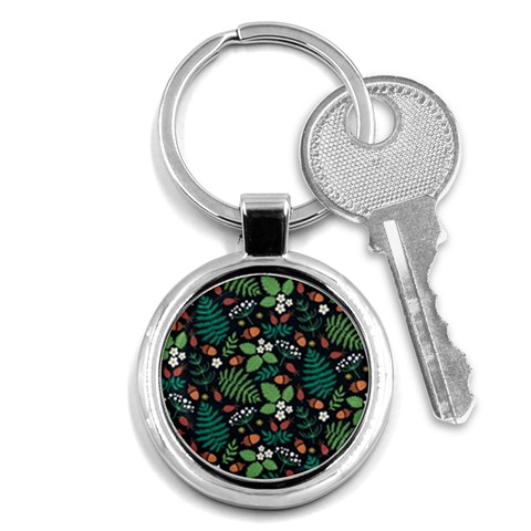 Pattern Forest Leaf Flower Motif Key Chain (Round) from ArtsNow.com Front