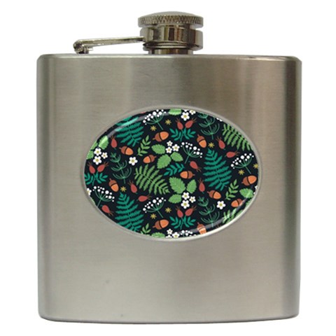 Pattern Forest Leaf Flower Motif Hip Flask (6 oz) from ArtsNow.com Front