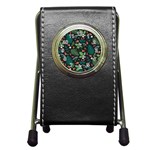 Pattern Forest Leaf Flower Motif Pen Holder Desk Clock