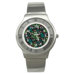 Pattern Forest Leaf Flower Motif Stainless Steel Watch